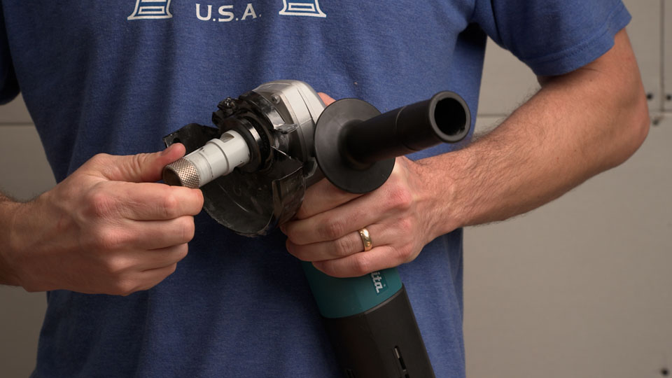 attaching diamond hole saw to an angle grinder